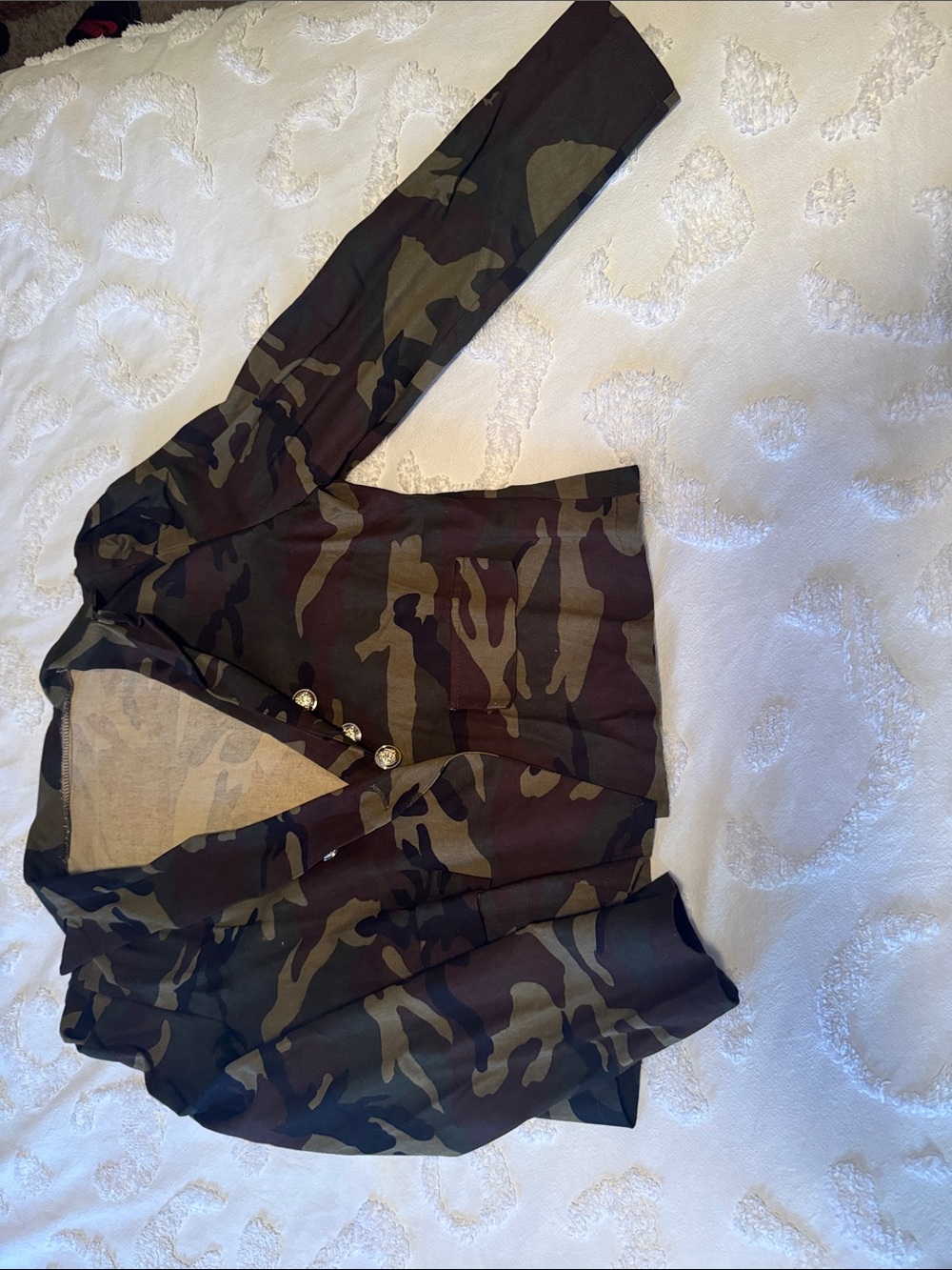SHEIN Camouflage Blazer Jacket in Olive Green and Brown
